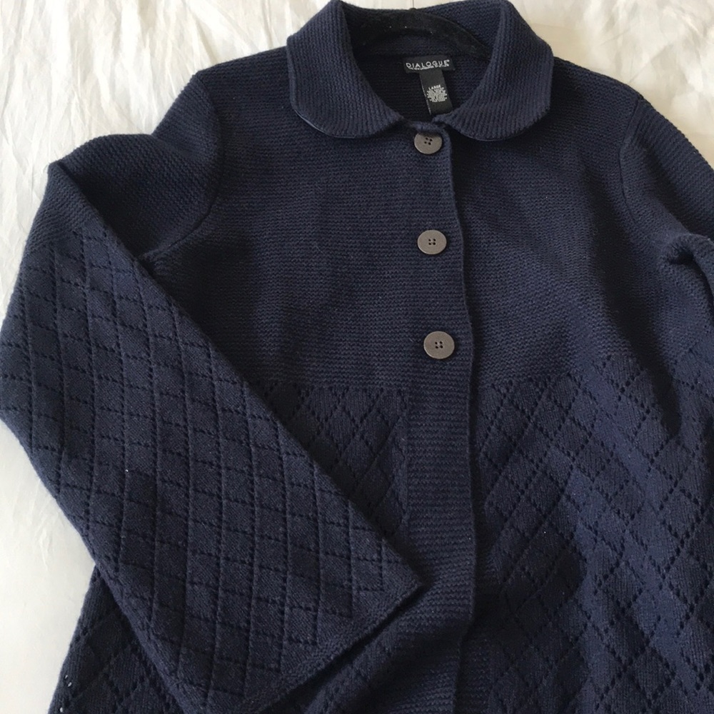 Dialogue NAVY wool blend duster long cardigan EUC